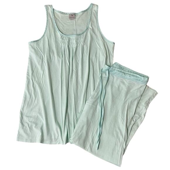 Natori Pajama Set Size Medium Green 100% Supima Cotton Loungewear Tank Pants PJ - Picture 1 of 8